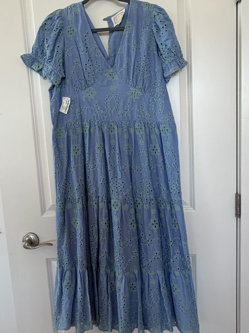 Sail to Sable Blue Eyelet Tiered Maxi Dress
